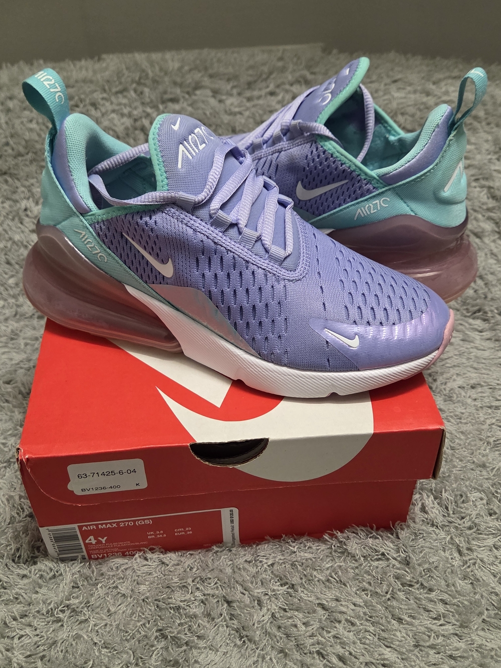 Nike Air Max 270 (GS) Kids Sneakers Purple & Green US 4Y Like New